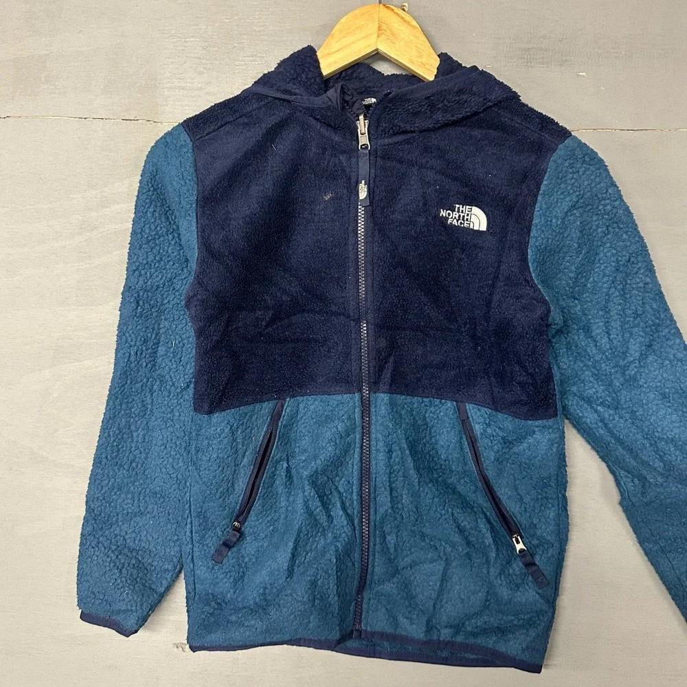The North Face Boys‎ Medium 10/12 Sherpa Fleece Full Zip Hooded Jacket Blue Navy